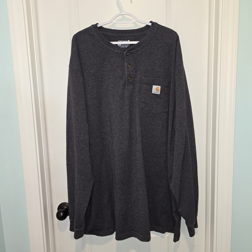 Carhartt Men's Loose Fit Henley Shirt‎ 3XL Tall, Heather Grey
